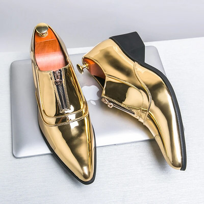 Νέο ανδρικό νυφικό λουστρίνι ανδρικά παπούτσια χρυσό μπλε κόκκινο Prom Punk Rock Homecoming Party Oxfords Υποδήματα Zapatos Hombre