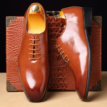 Мъжки бизнес обувки за рокля Офис кожени обувки Мъжки обувки с връзки Ежедневни обувки за сватбено тържество Модни мъжки равни обувки Плюс размер