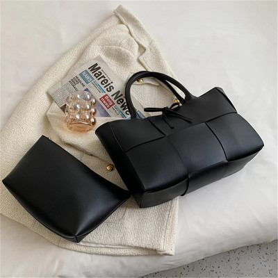 2 komplekti Weave suure mahutavusega naiste kandekotid PU-nahast õlakotid naistele 2023 Moodne daami ülemise käepidemega kott Luksuslikud käekotid