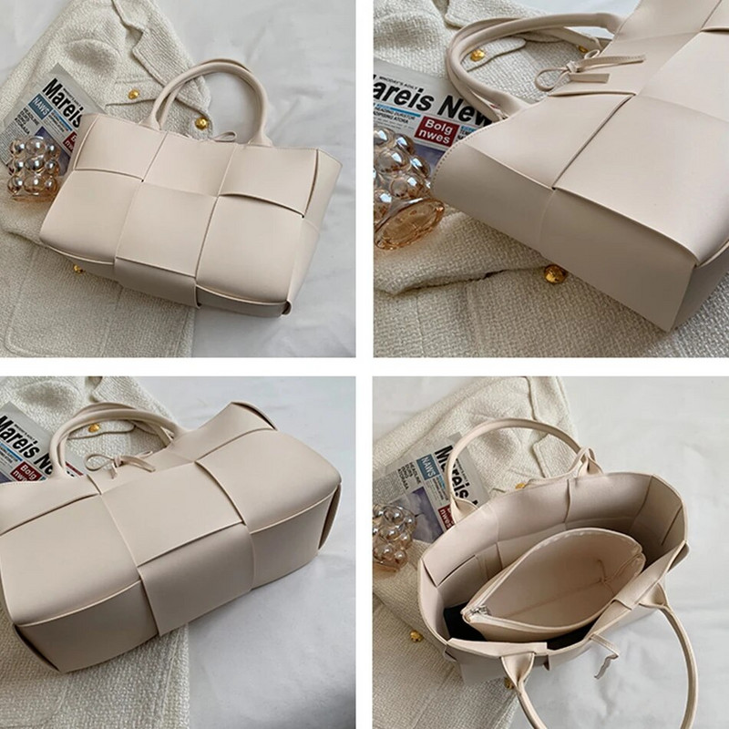 2 komplekti Weave suure mahutavusega naiste kandekotid PU-nahast õlakotid naistele 2023 Moodne daami ülemise käepidemega kott Luksuslikud käekotid