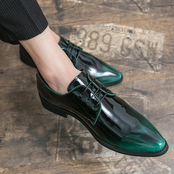 Мъжки обувки Оксфорд с огледално лице Луксозни дизайнерски официални обувки Лачени обувки с остри обувки Бизнес рокля с връзки Зелени мокасини
