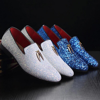 Coslony Men Liesure Shine Flat Slip-on Cipele 2023 nova moda Ležerna špicast vrh Jednobojna vjenčana mokasina Velika veličina 47 48