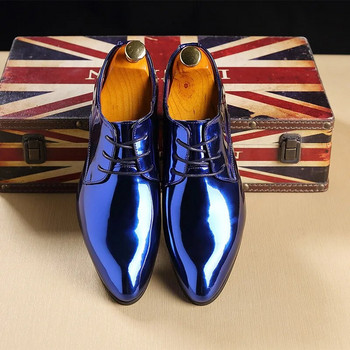 Λουστρίνι ανδρικά παπούτσια γάμου Χρυσό Μπλε Κόκκινο Λευκό Oxfords Παπούτσια Σχεδιαστής Φόρεμα με μυτερά παπούτσια Μεγάλο μέγεθος 37-48