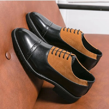 Нови мъжки обувки дерби, черни парти бизнес обувки от изкуствена кожа, ръчно изработени мъжки обувки, размер 38-46 1AA12