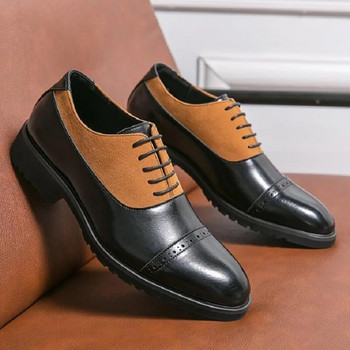 Нови мъжки обувки дерби, черни парти бизнес обувки от изкуствена кожа, ръчно изработени мъжки обувки, размер 38-46 1AA12