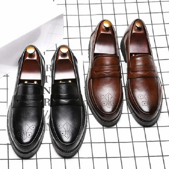 Luxury Loafers Ανδρικά Casual παπούτσια Slip on Δερμάτινα φόρεμα Brogue Shoes Carving Loafer Soft Driving Shoes Da07