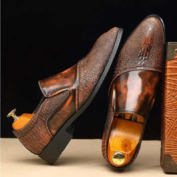 Луксозни мъжки кожени обувки Крокодилски модел Водоустойчиви мъжки бизнес обувки Мъжки сватбени обувки Мъжки ежедневни социални обувки