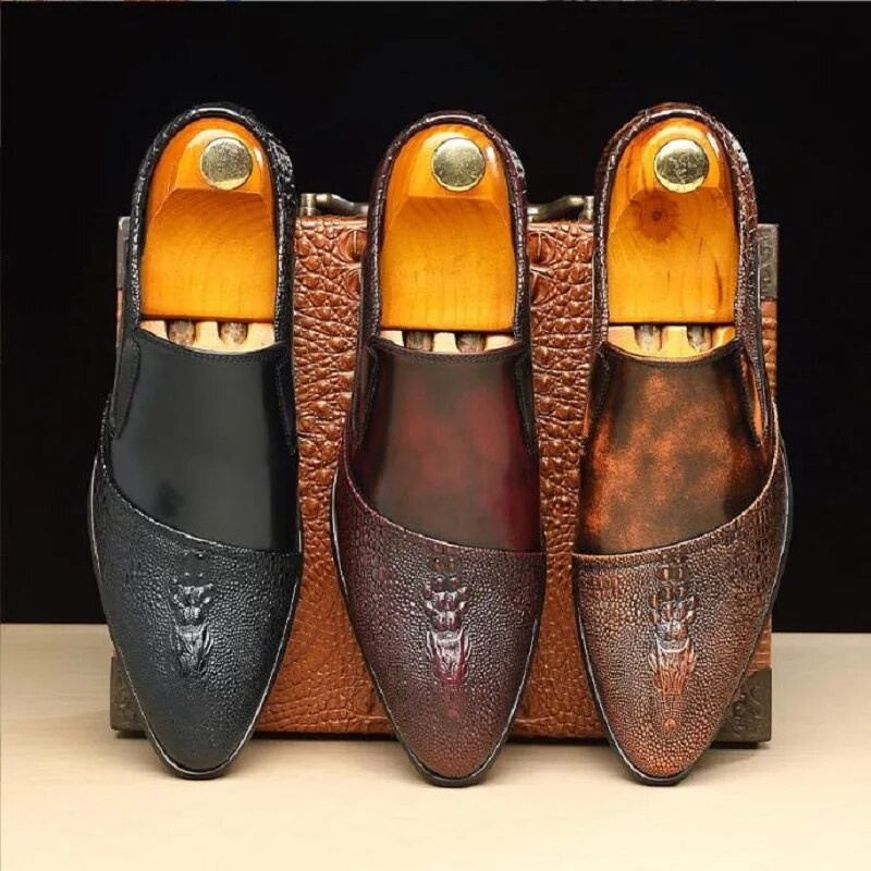 Prabangūs vyriški odiniai batai Krokodilo rašto vandeniui atsparūs vyriški verslo suknelių batai vyriški vestuvinė avalynė Vyriška laisvalaikio socialiniai batai