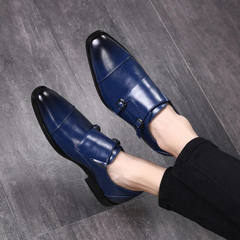 Мъжки обувки дерби с каишка и каишка Мъжки кожени обувки за рокля Сватбени парти обувки Мъжки бизнес офис Оксфордски обувки с равни обувки EU размери 38-48