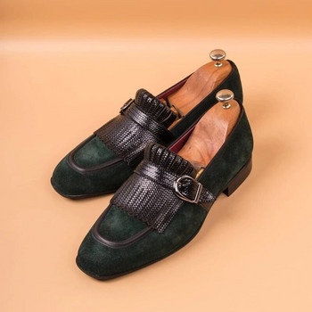 Нови мъжки рокли Обувки Мокасини Флок Пискюли Зелени приплъзващи се кръгли пръсти Сватбени обувки за мъже Безплатна доставка