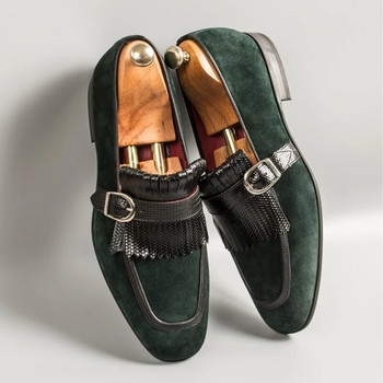 Нови мъжки рокли Обувки Мокасини Флок Пискюли Зелени приплъзващи се кръгли пръсти Сватбени обувки за мъже Безплатна доставка