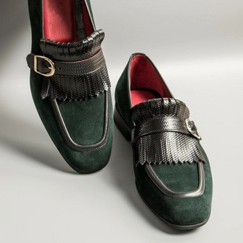 Νέα ανδρικά παπούτσια φόρεμα Loafers Flock Tassels Πράσινα slip-on Round Toe Νυφικά παπούτσια για άνδρες Δωρεάν αποστολή