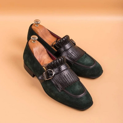 Νέα ανδρικά παπούτσια φόρεμα Loafers Flock Tassels Πράσινα slip-on Round Toe Νυφικά παπούτσια για άνδρες Δωρεάν αποστολή