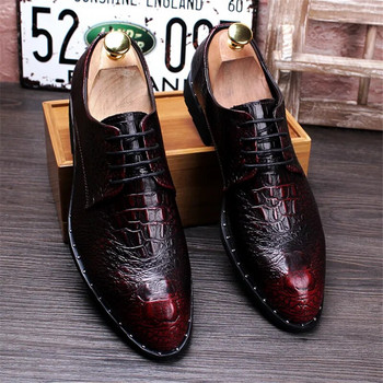 Мъжки кожени обувки с крокодилска рокля С връзки Обувки за сватбено тържество Мъжки бизнес офис Оксфордски равни обувки Големи размери Мъжка мода