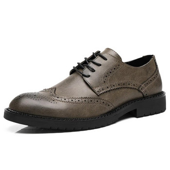 Ръчно изработени мъжки оксфордски обувки със сива кожена брога Мъжки обувки за рокля Класически бизнес официални обувки за мъже Нови обувки за рокля
