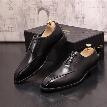 Ανδρικά μυτερά δερμάτινα παπούτσια Μόδα με κορδόνια Ανδρικά παπούτσια βρετανικού στυλ Επαγγελματικά παπούτσια Νεανικά μονόποδα 1AA15