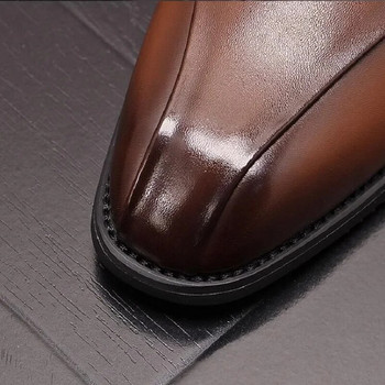 Мъжки остри кожени обувки Модни мъжки обувки с връзки Британски стил Бизнес обувки Младежки единични обувки 1AA15