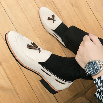 Βρετανία Ρετρό Ανδρικές Μυτερές Φούντες Σουέντ Φούντες Οξφόρδης Δερμάτινα παπούτσια Casual Loafers Επίσημο φόρεμα Υποδήματα Sapatos Tenis Masculino