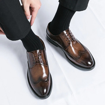 Мъжки обувки за бална рокля Висококачествени обувки за дерби Кафяви офис мъжки официални сватбени партита Офис обувки Мъжки оксфордски бизнес обувки