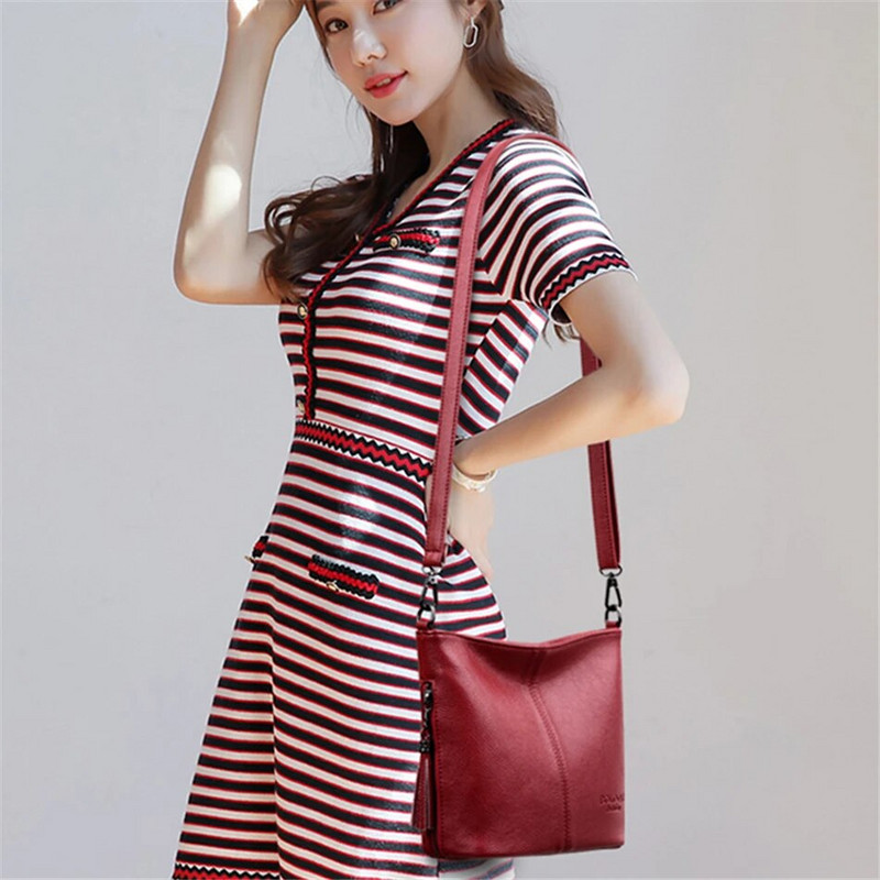 Genuien Tassels γυναικείες τσάντες χιαστί για γυναίκες Δερμάτινες πολυτελείς τσάντες και τσάντες γυναικείες τσάντες ώμου Designer Bucket Sac