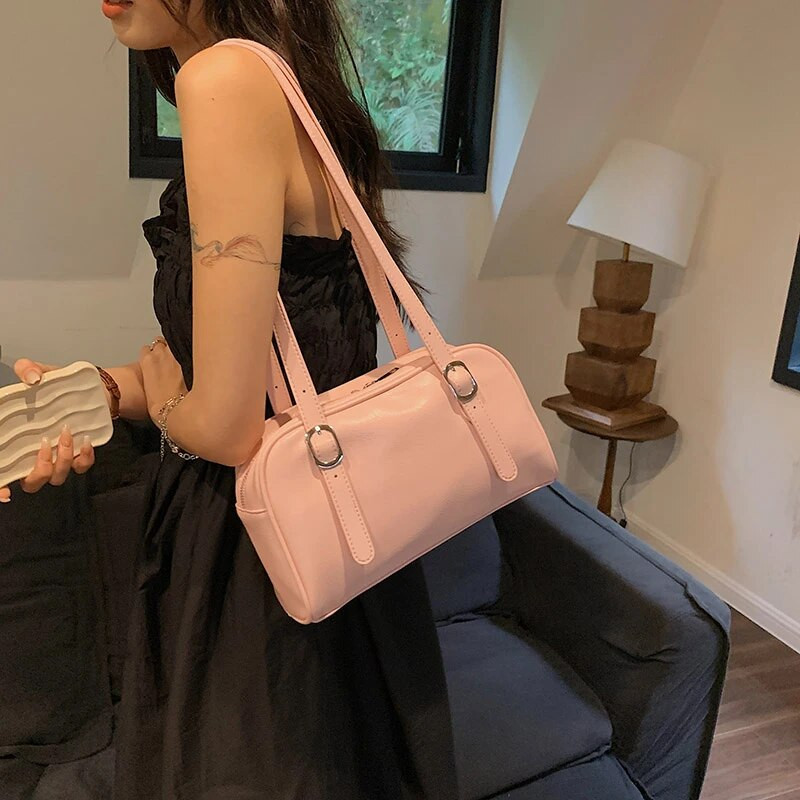 MOODS Prigradske torbe na rame za žene 2023. Luksuzne dizajnerske ručne torbe Čiste boje Mini Boston torba velikog kapaciteta Torba ispod pazuha