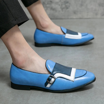 2022 Нова мода Сини мъжки рокли Обувки Размер 38-48 Ежедневни мокасини Мъжки парти обувки Кожени обувки с приплъзване за мъже zapatos hombre