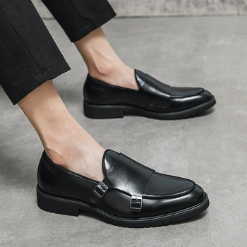 Модни мъжки обувки с приплъзване Нови класически кожени оксфордки за сватбено тържество Бизнес равни обувки Мъжки мокасини Дизайнерски официални