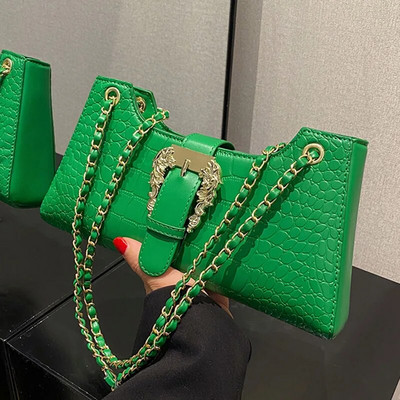Uus mood naiste krokodillimustriga kett Õlakotid Käekotid 2023 Luksuslikud šikkad kaenlaalused kotid Clutch Sinine Rohelised kaenlaalused kotid