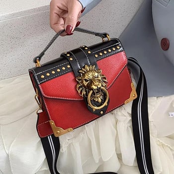 Дамски модни дамски чанти Луксозни момичешки чанти Crossbody Tote Женска метална лъвска глава Портмоне през рамо Мини квадратна чанта Messenger