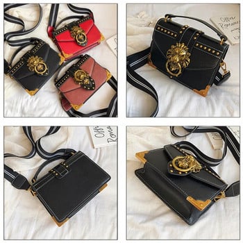 Дамски модни дамски чанти Луксозни момичешки чанти Crossbody Tote Женска метална лъвска глава Портмоне през рамо Мини квадратна чанта Messenger