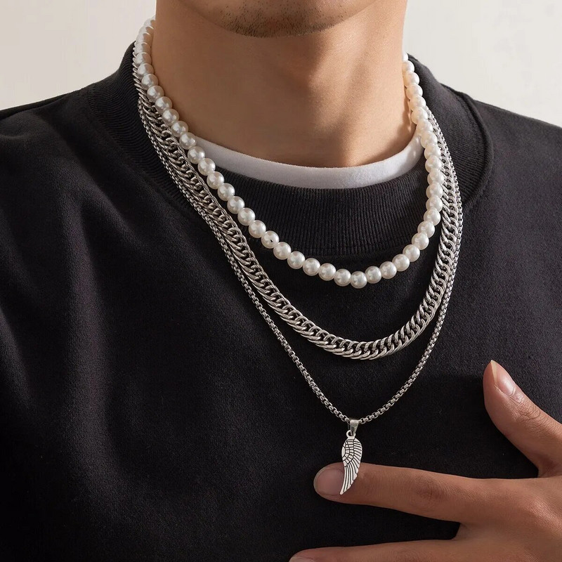 3 tk/komplekt Punki imitatsioon-pärl Kuuba paks jäme kett kaelakee Goth Box Link Tiivad ripats Choker Grunge Ehted Steampunk Mehed