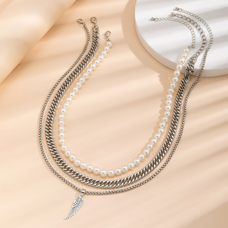 3 tk/komplekt Punki imitatsioon-pärl Kuuba paks jäme kett kaelakee Goth Box Link Tiivad ripats Choker Grunge Ehted Steampunk Mehed