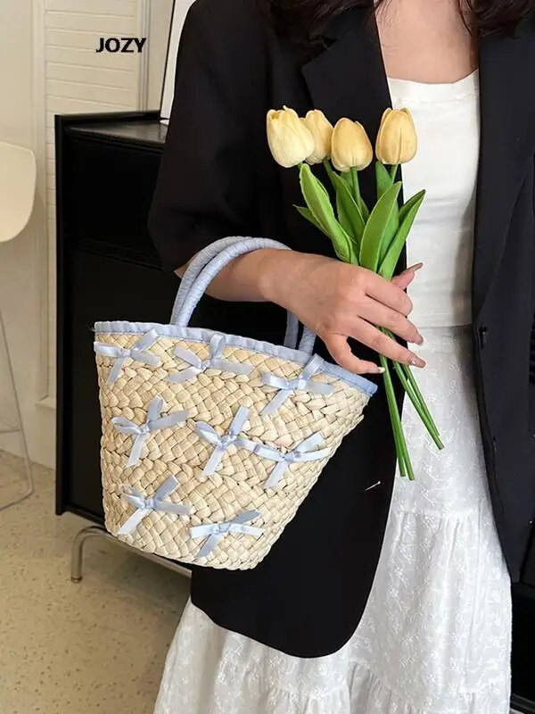 Didelės talpos šiaudų austo kibiro rankinė moterims Mielas prabangus dizainas, naujas piniginė, vasaros atostogos, 2023 m. Įprasta madinga moteriška piniginė