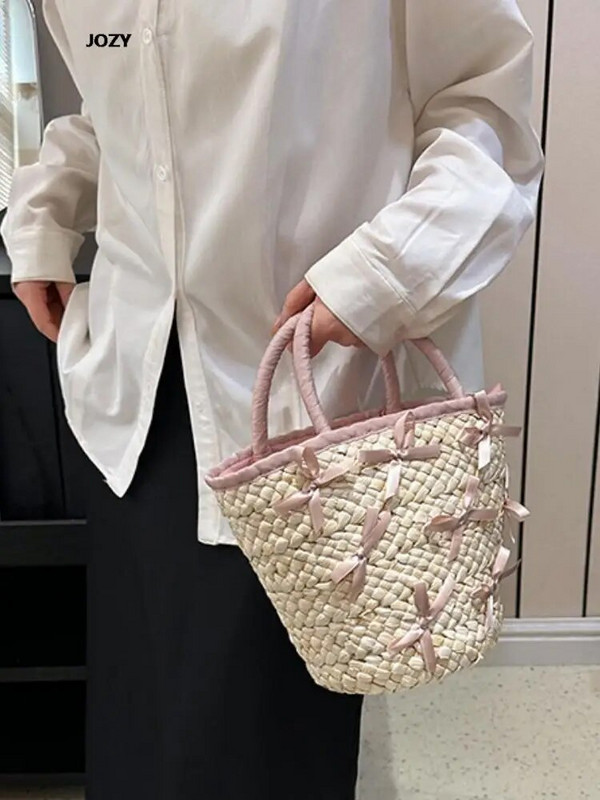 Didelės talpos šiaudų austo kibiro rankinė moterims Mielas prabangus dizainas, naujas piniginė, vasaros atostogos, 2023 m. Įprasta madinga moteriška piniginė