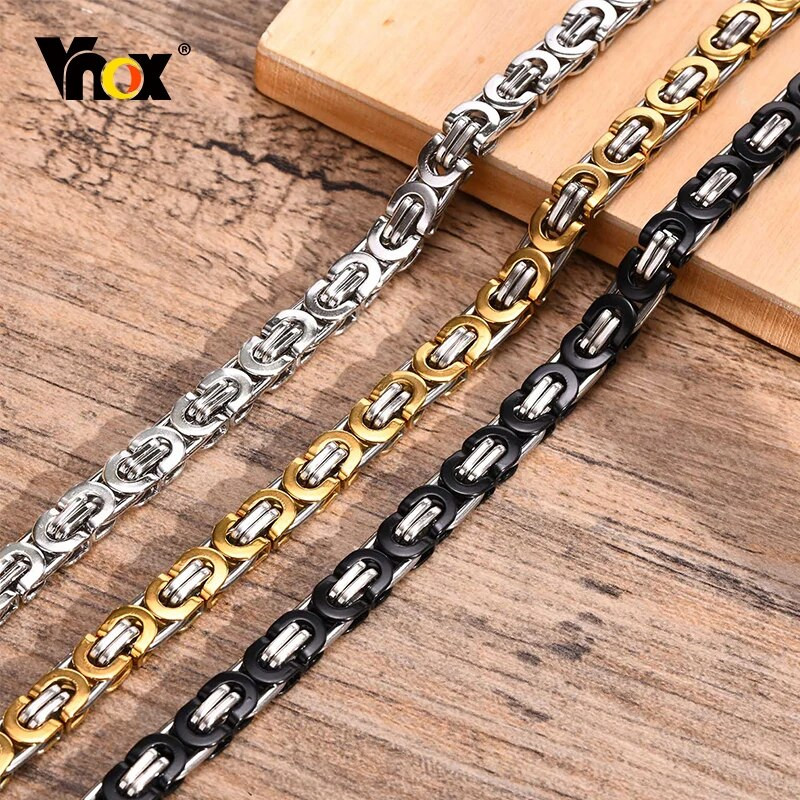 Κολιέ Vnox Flat Byzantine Chain Link για άντρες Ανδρικό κόσμημα δώρου, ανδρικός γιακάς από ανοξείδωτο ατσάλι 6,5mm Πλάτος 22" 55cm μήκος
