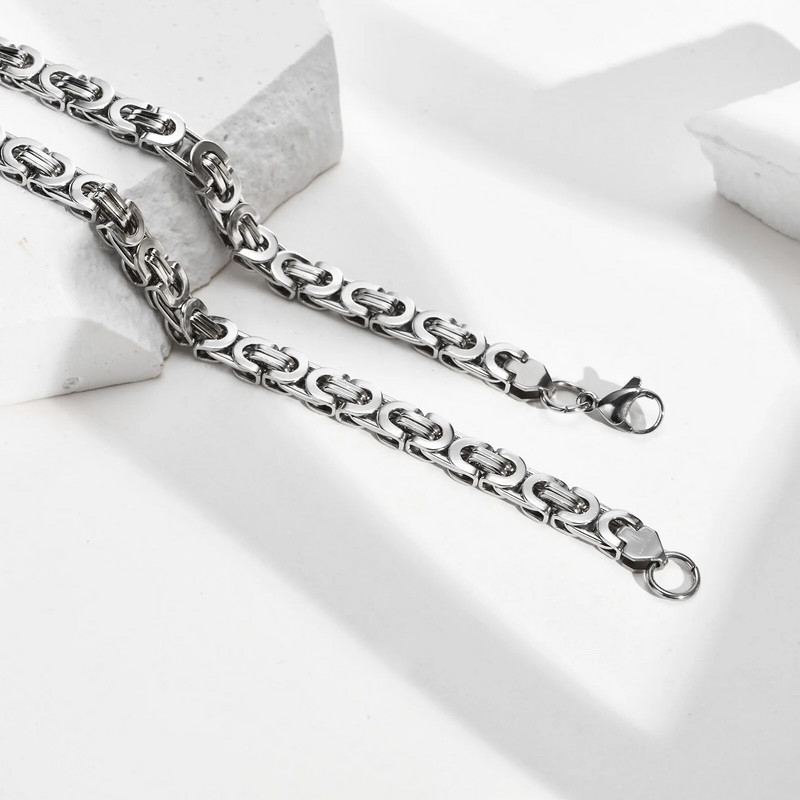 Κολιέ Vnox Flat Byzantine Chain Link για άντρες Ανδρικό κόσμημα δώρου, ανδρικός γιακάς από ανοξείδωτο ατσάλι 6,5mm Πλάτος 22" 55cm μήκος