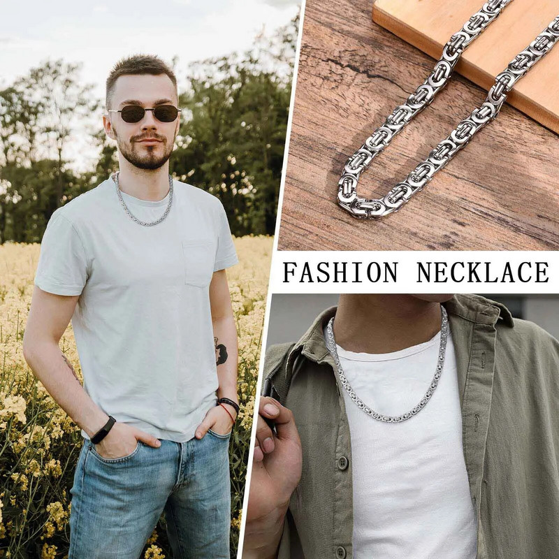 Κολιέ Vnox Flat Byzantine Chain Link για άντρες Ανδρικό κόσμημα δώρου, ανδρικός γιακάς από ανοξείδωτο ατσάλι 6,5mm Πλάτος 22" 55cm μήκος