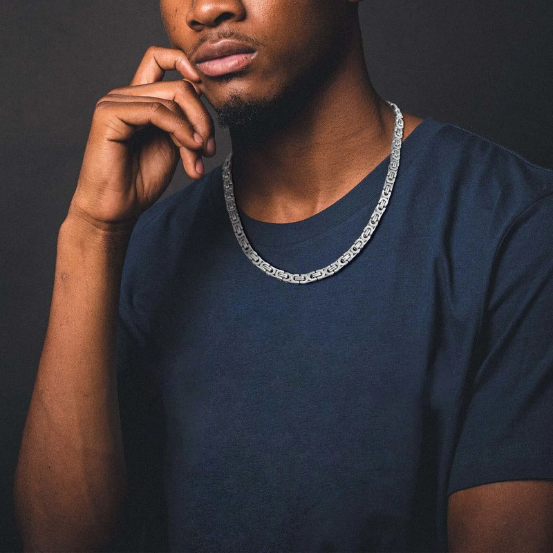 Κολιέ Vnox Flat Byzantine Chain Link για άντρες Ανδρικό κόσμημα δώρου, ανδρικός γιακάς από ανοξείδωτο ατσάλι 6,5mm Πλάτος 22" 55cm μήκος