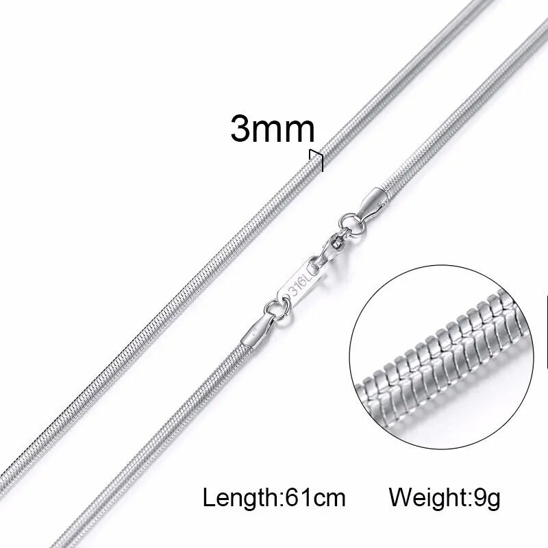 Vnox 3-6 MM tonis Snake Cocoon apmales saites plakana kastīte kviešu ķēdes nerūsējošā tērauda vīriešiem kaklarota kaklarota 24 collu rotaslietas
