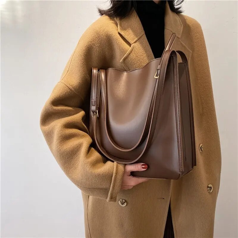Jauna dizainera augstas kvalitātes sieviešu plecu soma Ādas rokassomiņa Lielas ietilpības vienkrāsainas sieviešu somas pircēju kurjera soma