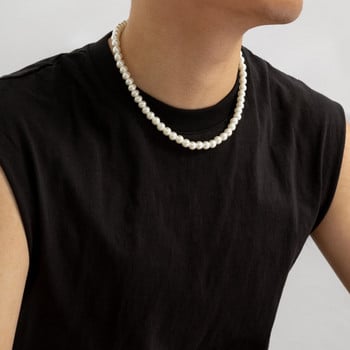 Обикновена имитация на перлени мъниста Къса огърлица за мъже Модерни вериги от бели мъниста на врата Аксесоари Модни бижута за 2023 г.