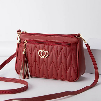 PU Crossbody kotid Topelttõmblukuga 2023 Uus moodne õlakott naistele, suure mahutavusega tutikaunistusega südamekujuline riistvara