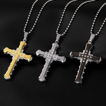 Νέο κολιέ μόδας σταυρός για άνδρες Jesus Crystal Cross μενταγιόν Κολιέ Μαύρο Ασημί Χρώμα Κολιέ από ανοξείδωτο ατσάλι