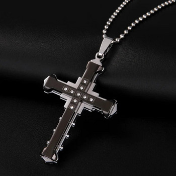 Νέο κολιέ μόδας σταυρός για άνδρες Jesus Crystal Cross μενταγιόν Κολιέ Μαύρο Ασημί Χρώμα Κολιέ από ανοξείδωτο ατσάλι