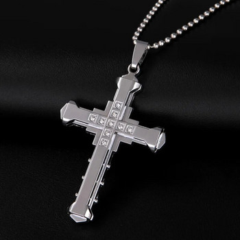 Νέο κολιέ μόδας σταυρός για άνδρες Jesus Crystal Cross μενταγιόν Κολιέ Μαύρο Ασημί Χρώμα Κολιέ από ανοξείδωτο ατσάλι