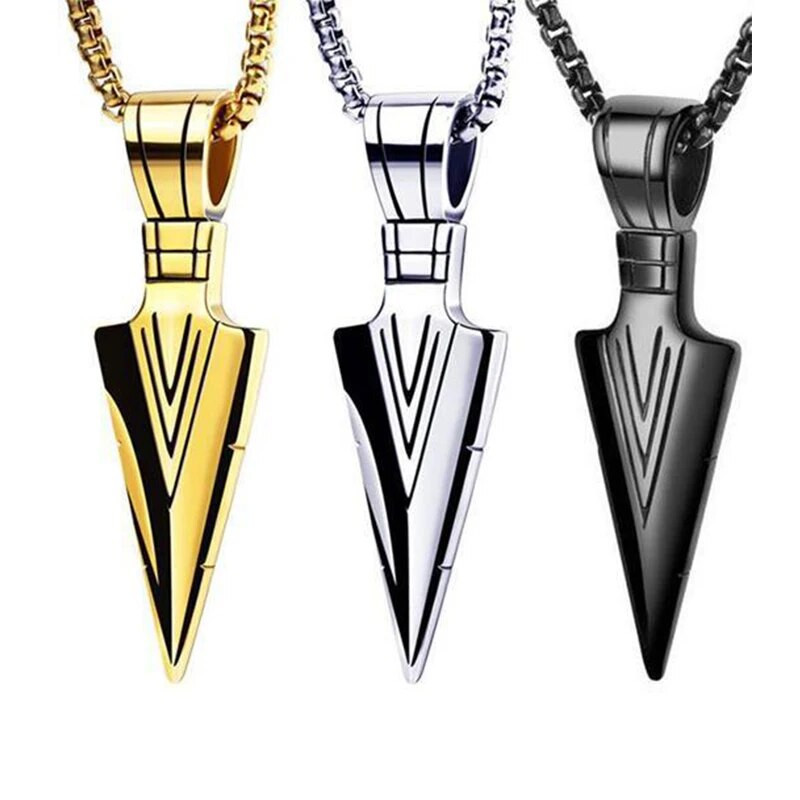 WLP Punk Metal Arrow Κρεμαστό Κολιέ για άνδρες Αλυσίδα Popcorn Ανδρικό Hip Hop Μακρύ μενταγιόν Κολιέ Δώρο για ζευγάρια