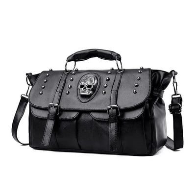 Γυναικείες τσάντες Annmouler Punk Style Pu Leather Skull Tote Bag Μαύρη Τσάντα ώμου μεγάλης χωρητικότητας 2022 Πολυτελείς τσάντες χιαστί