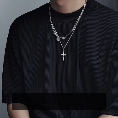 WLP Punk srebrna boja ogrlica s privjeskom s dvostrukim križem od kamenčića za muškarce Žene Hip Hop Kpop Choker Ovratnik 2023 Trendy nakit