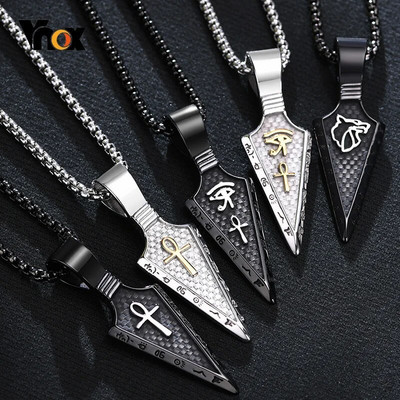 Мъжко колие Vnox Gothic Viking Spear, черна племенна стрела от неръждаема стомана Wolf Horus Eyes Anka Cross Pendants, пънк бижута