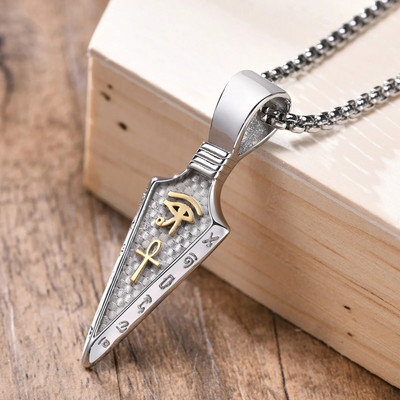 Vnox Gothic Viking Spear ανδρικό κολιέ, μαύρο ανοξείδωτο ατσάλι Tribal Arrow Wolf Horus Eyes Anka Cross μενταγιόν, πανκ κοσμήματα